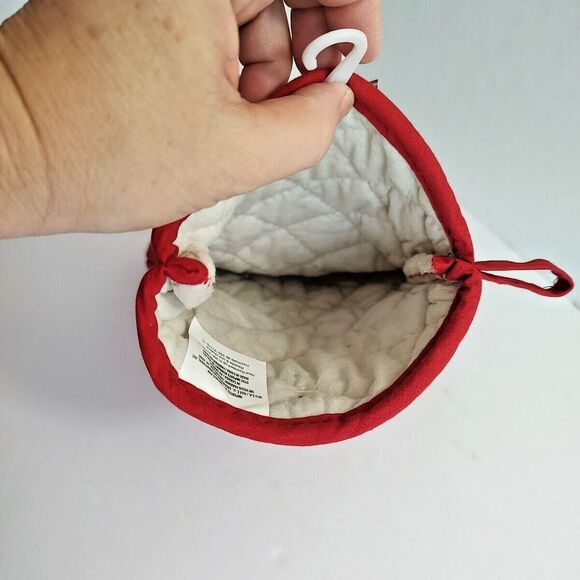 Oven Mitt Glove Cotton 7" x 13" Quilted Red Potholder Pad Mat Christmas Hook - Picture 7 of 7